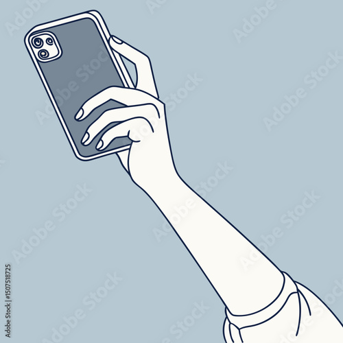 Hand Holding Smartphone Taking Selfie Upward Angle Illustration