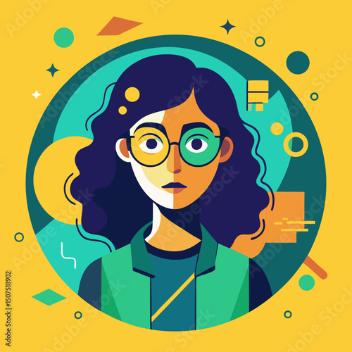 Stylish Abstract Portrait of a Young Woman with Glasses