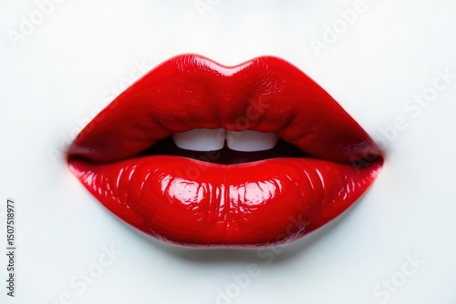 Close-up of luscious red lips against pure white backdrop, beauty, vogue