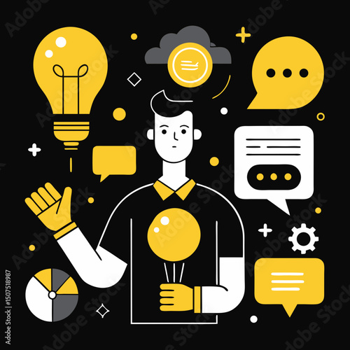 Man Presenting Innovative Ideas Brainstorming Concept Illustration