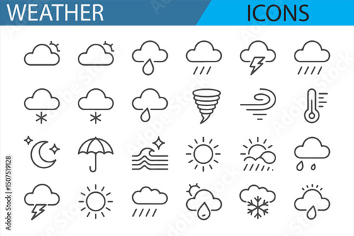 Weather Icons for Cloudy, Sunny, Stormy, and Rainy Conditions