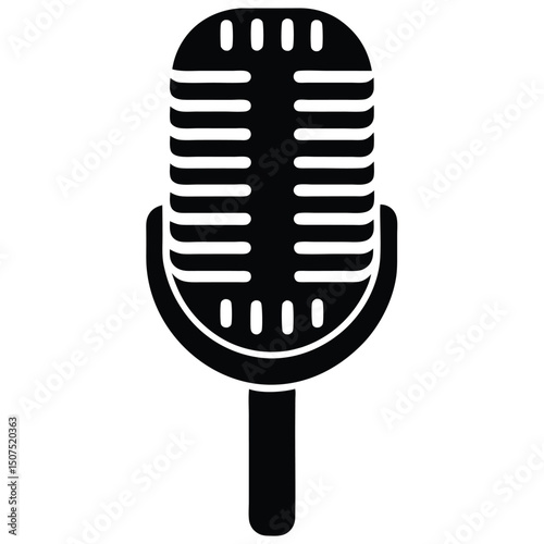 Bold Black Microphone Retro Audio Equipment Illustration for Design Projects