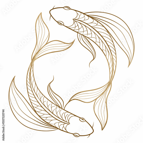 Elegant Golden Koi Fish Line Art Design Two Fish