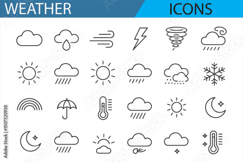 Set of Weather Icons for Forecasts and Meteorological Applications