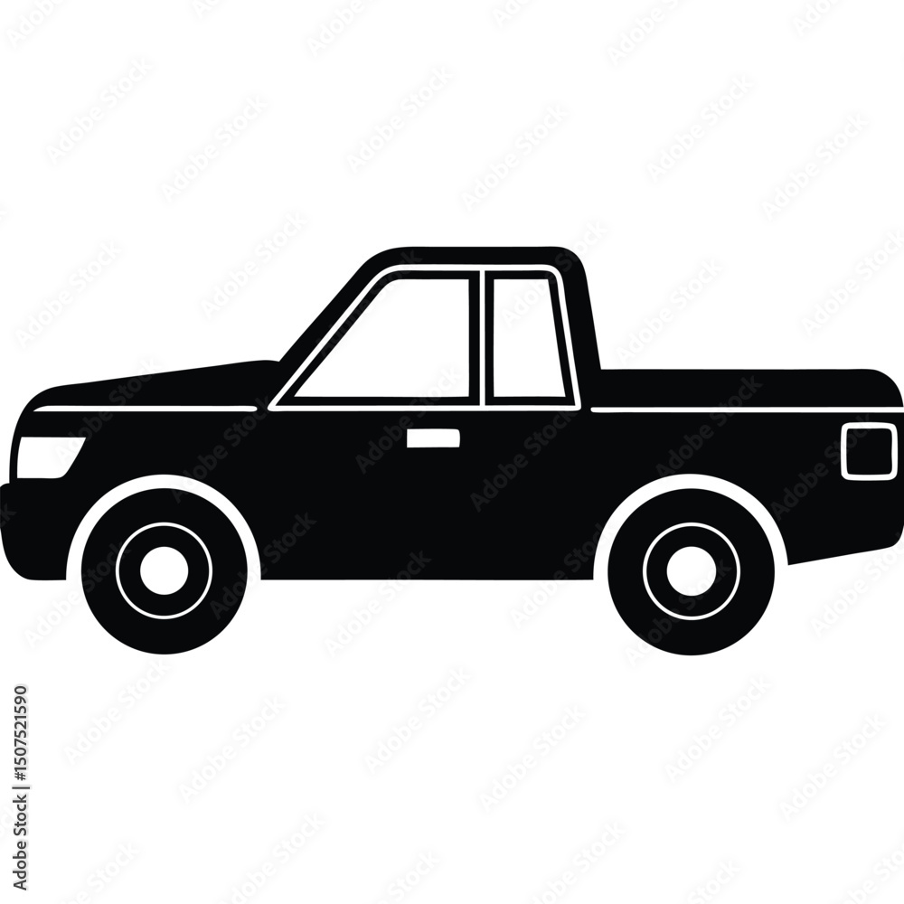 Detailed Silhouette Illustration of a Pickup Truck, Showing Vehicle Features and Design Detailed Silhouette Illustration of a Pickup Truck, Showing Vehicle Features and Design