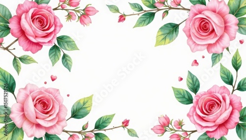 Delicate watercolor roses & leaves, repeating pattern, watercolor, leaves, bloom
