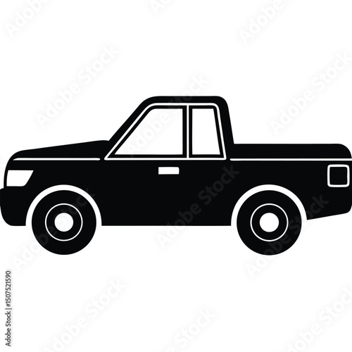 Detailed Silhouette Illustration of a Pickup Truck, Showing Vehicle Features and Design