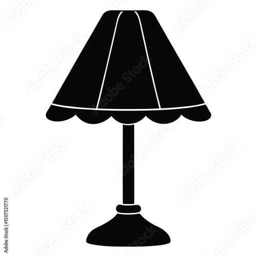 Elegant Black Silhouette Lamp with Scalloped Shade and Sleek Base Illustration