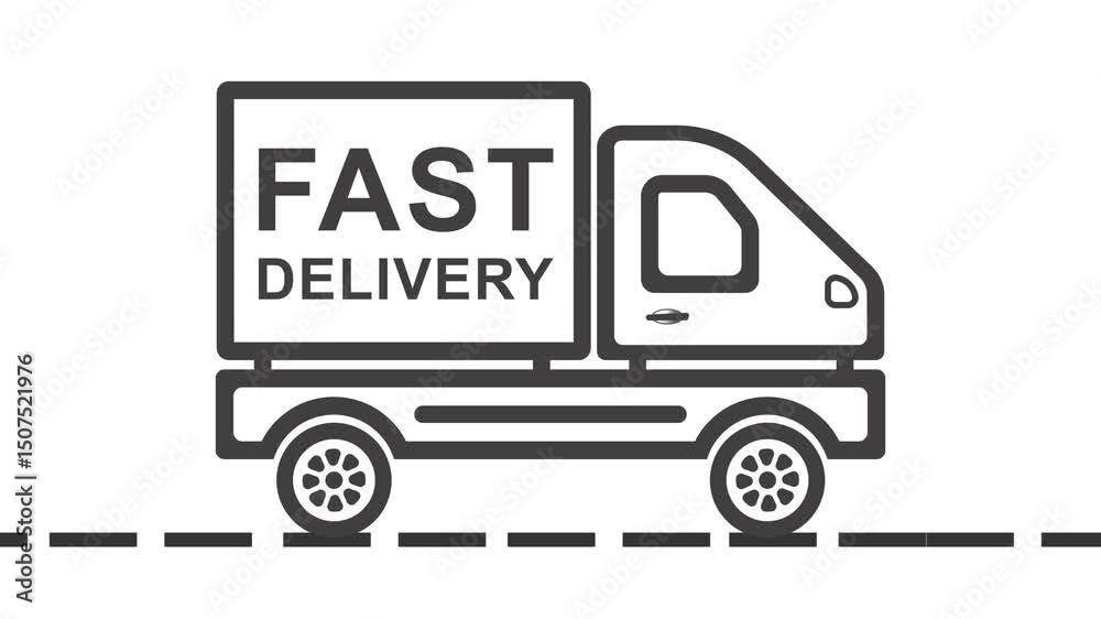 New Van / Truck black outline icons animation. Animated Seamless loop Moving truck. Transportation monochrome line  High quality 4K HD video with white background. fast delivery van 