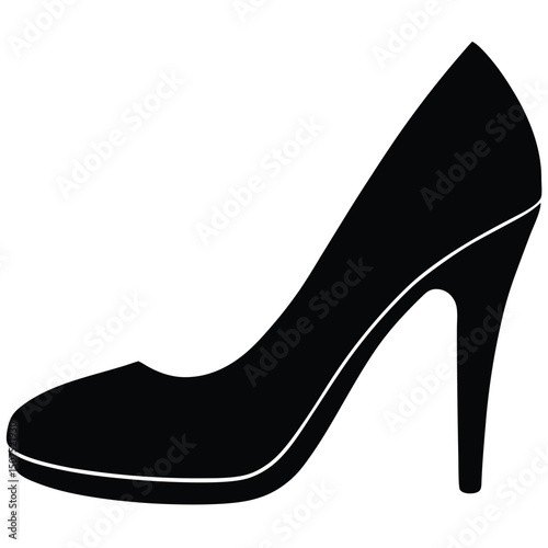 Elegant Black Stiletto Heel Shoe with White Outline Fashion Illustration Style