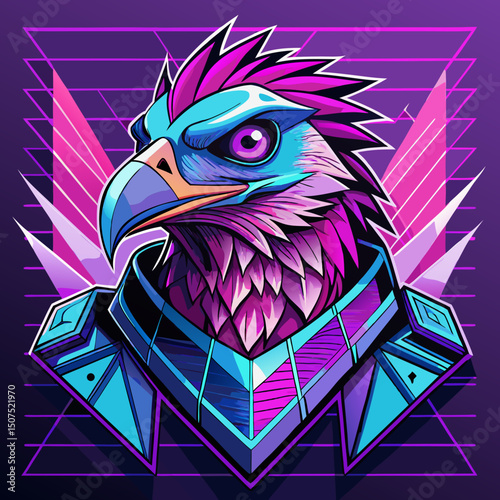 Neo-Retro Eagle Head Logo with Synthwave Style

