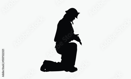 Kneeling Firefighter Silhouette