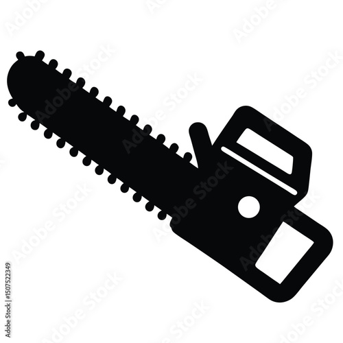 High Contrast Silhouette of a Powerful Black Chainsaw for Cutting and Pruning
