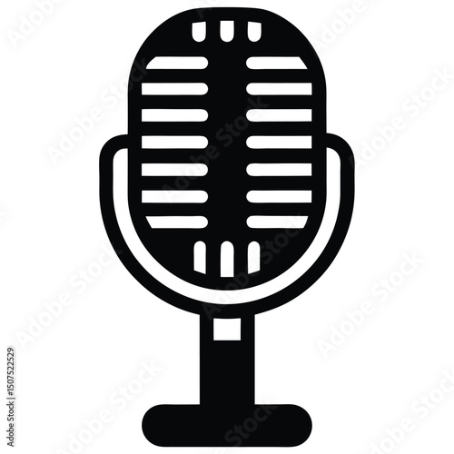 Illustration Vintage Style Microphone with Sleek Black Finish Isolated on White Background