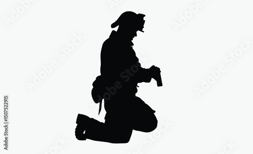Kneeling Firefighter Silhouette