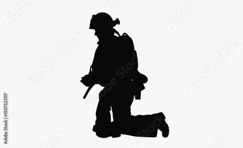 Kneeling Firefighter Silhouette