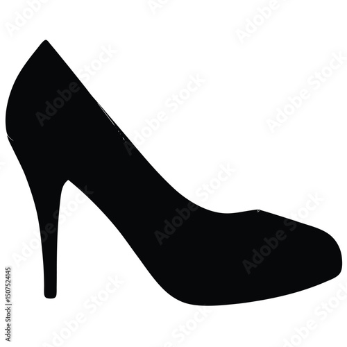 Silhouette of a Classic Black High Heel Shoe Isolated on White Background