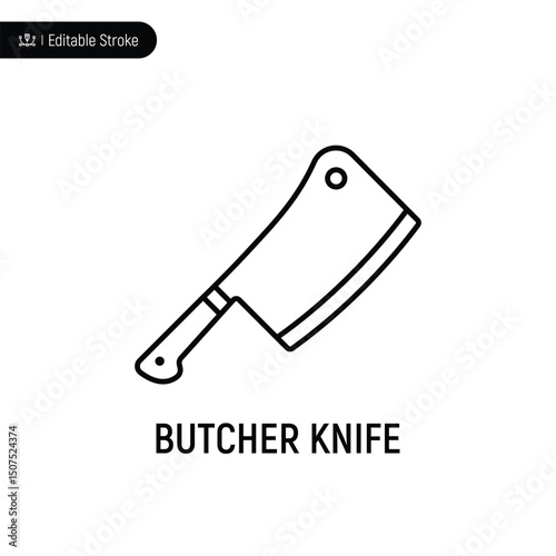 Butcher knife thin line icon, editable stroke, pixel perfect, compatible for app or web, isolated on a white background.