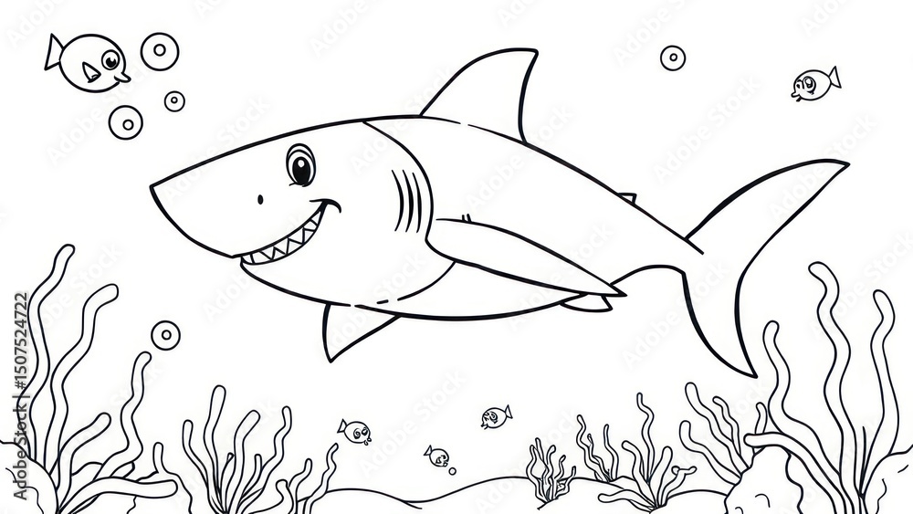 Fototapeta premium Cute shark in underwater scene