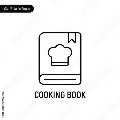 Cooking book thin line icon, editable stroke, pixel perfect, compatible for app or web, isolated on a white background.