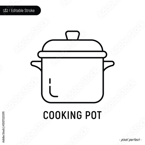 Cooking pot  thin line icon, editable stroke, pixel perfect, compatible for app or web, isolated on a white background.