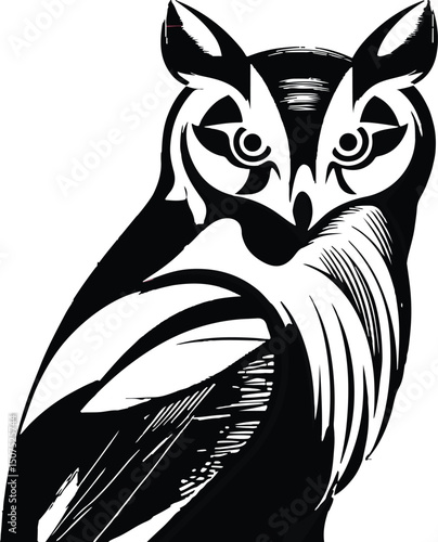 Midnight Guardian: A Profoundly Detailed Vector Illustration of a Black Owl Symbolizing Nighttime.