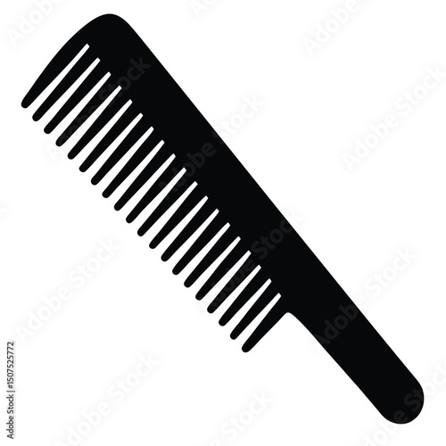 Solid Black Plastic Comb Illustration for Hair Care, Beauty, and Styling Purposes