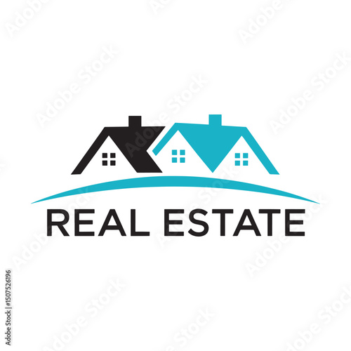 Modern Real Estate Logo with Twin House Roofs, Home logo design, House logo design 