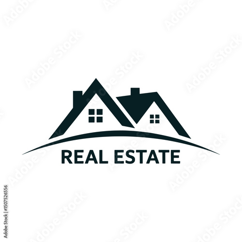 Modern Real Estate Logo with Twin House Roofs, Home logo design, House logo design 