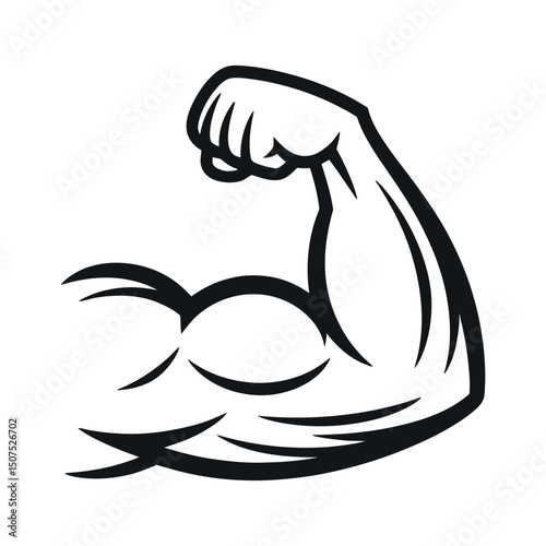 Stylized Muscular Arm Flexing Bicep in Black and White Symbolizing Strength Fitness and Power for Health and Wellness Concepts