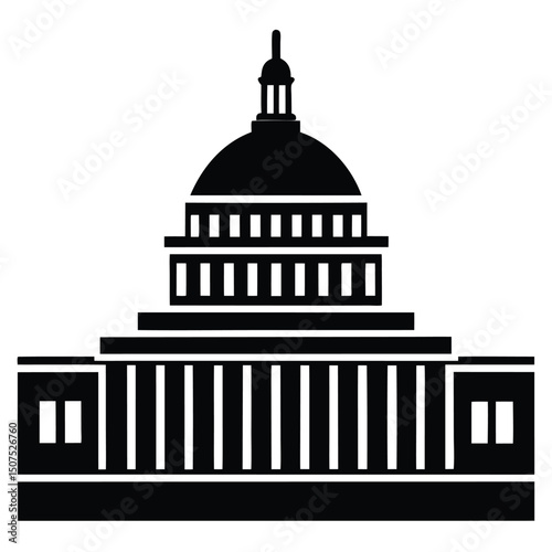 Stylized Silhouette of the United States Capitol Building Against White Background