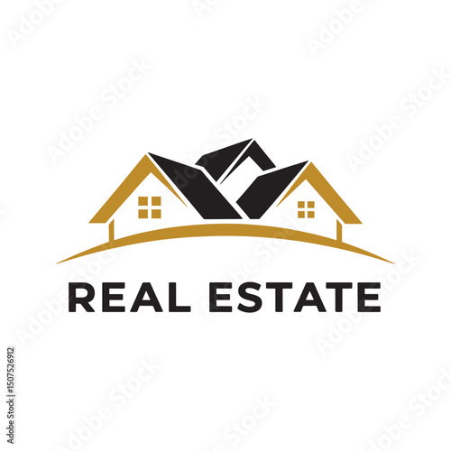 Modern Real Estate Logo with Twin House Roofs, Home logo design, House logo design 