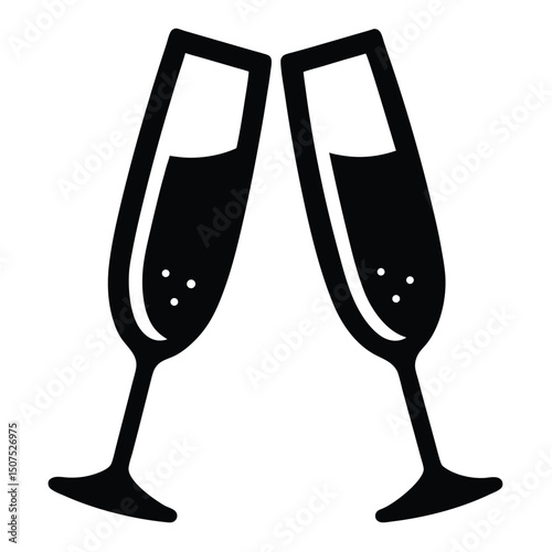 Two Black Champagne Flutes Clinking Glasses Celebrating a Special Occasion Drawing