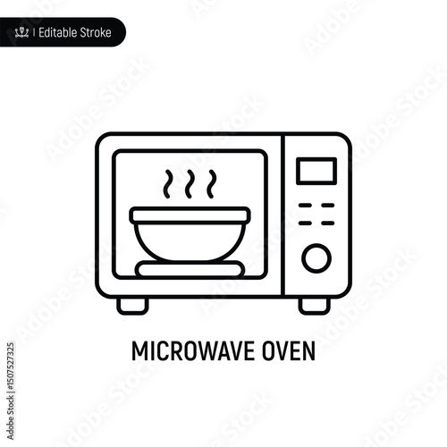 Microwave oven thin line icon, editable stroke, pixel perfect, compatible for app or web, isolated on a white background.
