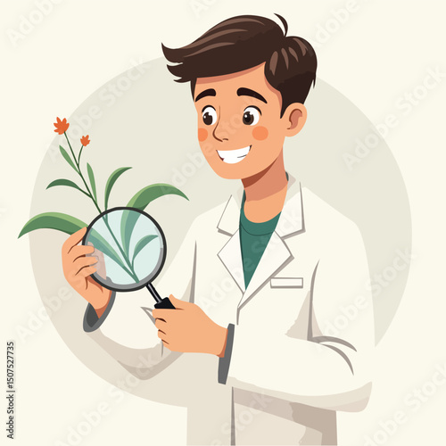 Young Plant Scientist Analyzing Leaves in Laboratory