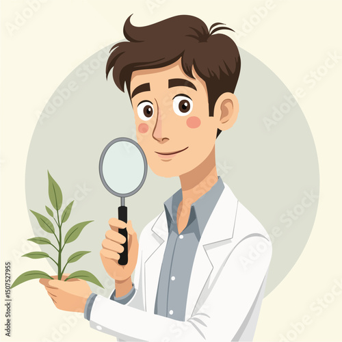 Botany Researcher Studying Leaf Structure in Lab Coat