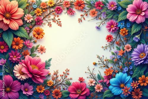 Intricate floral swirls form a continuous loop , romantic, botanical, decoration