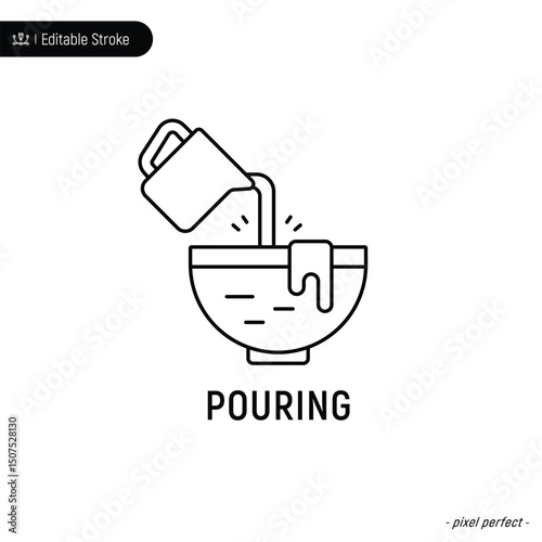 Pouring thin line icon, editable stroke, pixel perfect, compatible for app or web, isolated on a white background.
