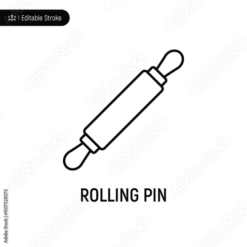 Rolling pin thin line icon, editable stroke, pixel perfect, compatible for app or web, isolated on a white background.