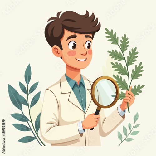 Scientist Observing Botanical Sample in Nature Research