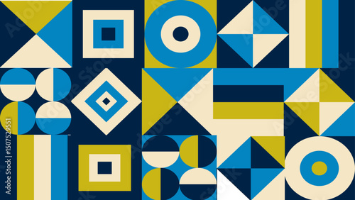 Modern abstract background design featuring geometric shapes. Brightly colored geometric patterns with sharp contrasts
