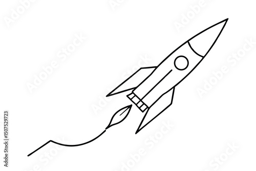 Simple outline of a rocket ship with a trail flying towards the unknown heavens