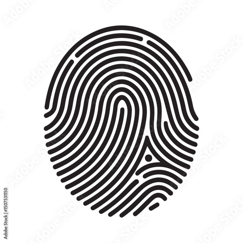 Simple black fingerprint symbol on a pale gray backdrop, representing individuality and protection.
