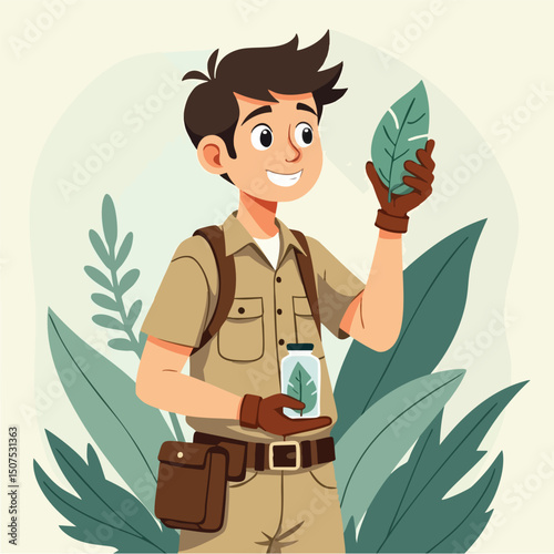 Male Field Botanist Studying Flora in the Wilderness