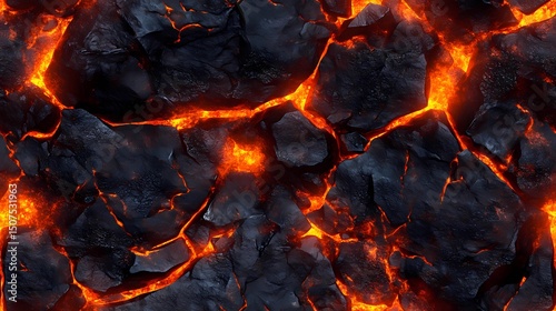Red-hot embers glowing in dark ash, ideal for use in fireplace textures, dramatic light overlays, and thermal design themes.