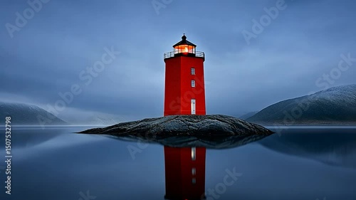 Serene Night at the Red Lighthouse