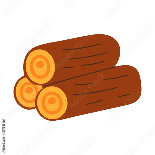 Three logs stacked on top of each other. The logs are brown and have a rustic appearance