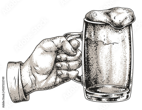 Hands holding a frosty beer mug with foam