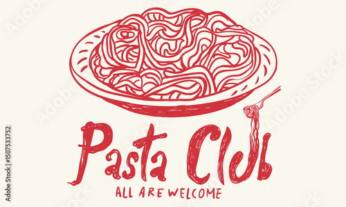 Pasta club. Pasta t shirt design. Noodles artwork. Pasta love club artwork for t shirt print, poster, sticker and other uses.