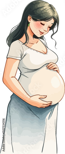 Pregnant woman watercolor vector illustration.
